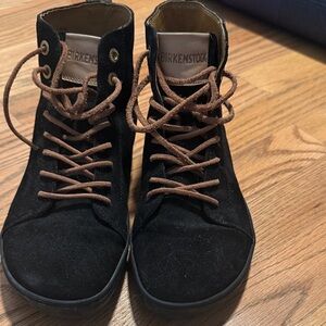 Birkenstock Black Canvas High-Tops with Brown Laces